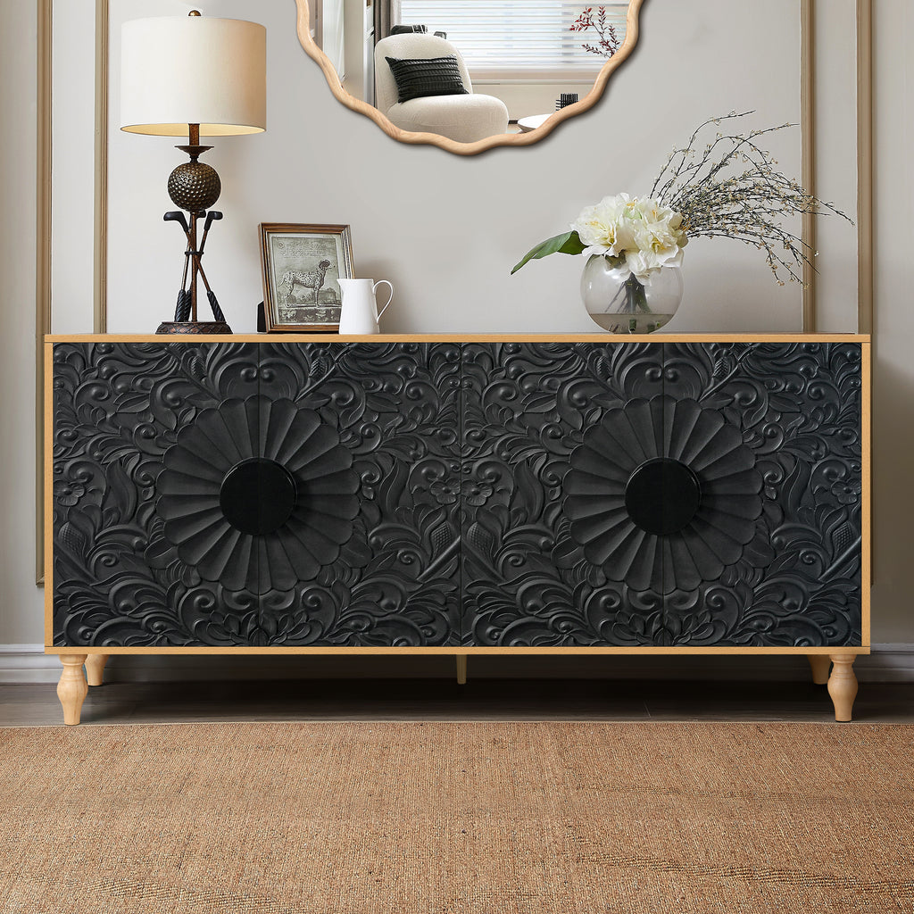 Black and natural wood TV stand for living room