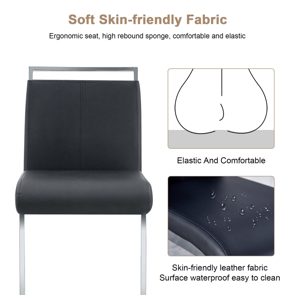 Modern and beautiful bar stool upholstered in PU leather with C-shaped silver metal legs for dining rooms, kitchens, terraces and guest office chairs.(set of 6) (white+PU)
