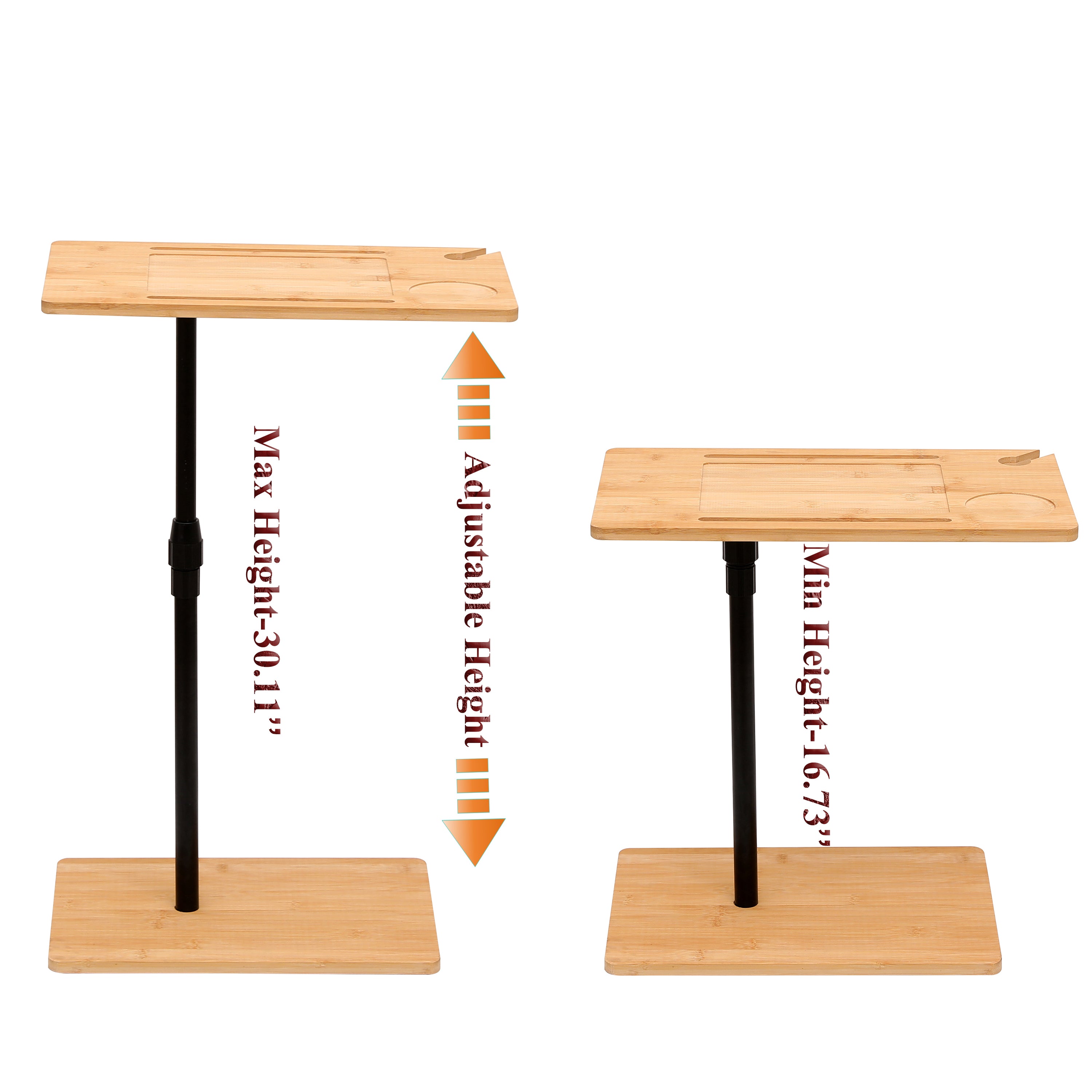 Two-tier C-shaped side table lower shelf detail