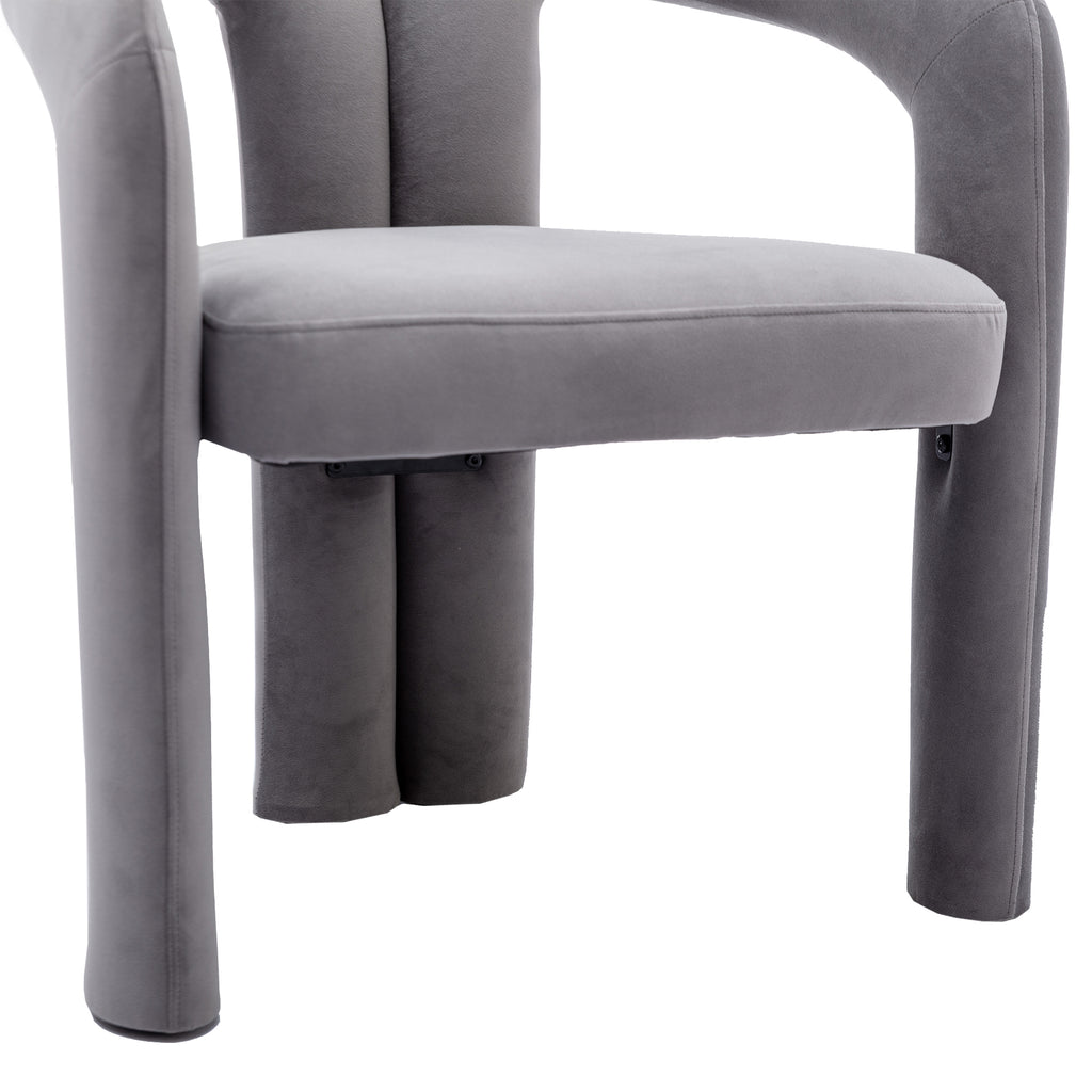 Gray velvet accent chair assembly and dimension reference