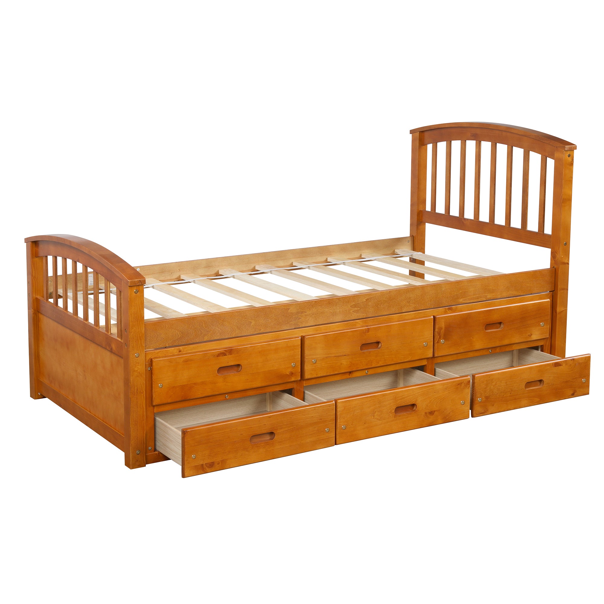 Oak twin storage bed with drawers product photo