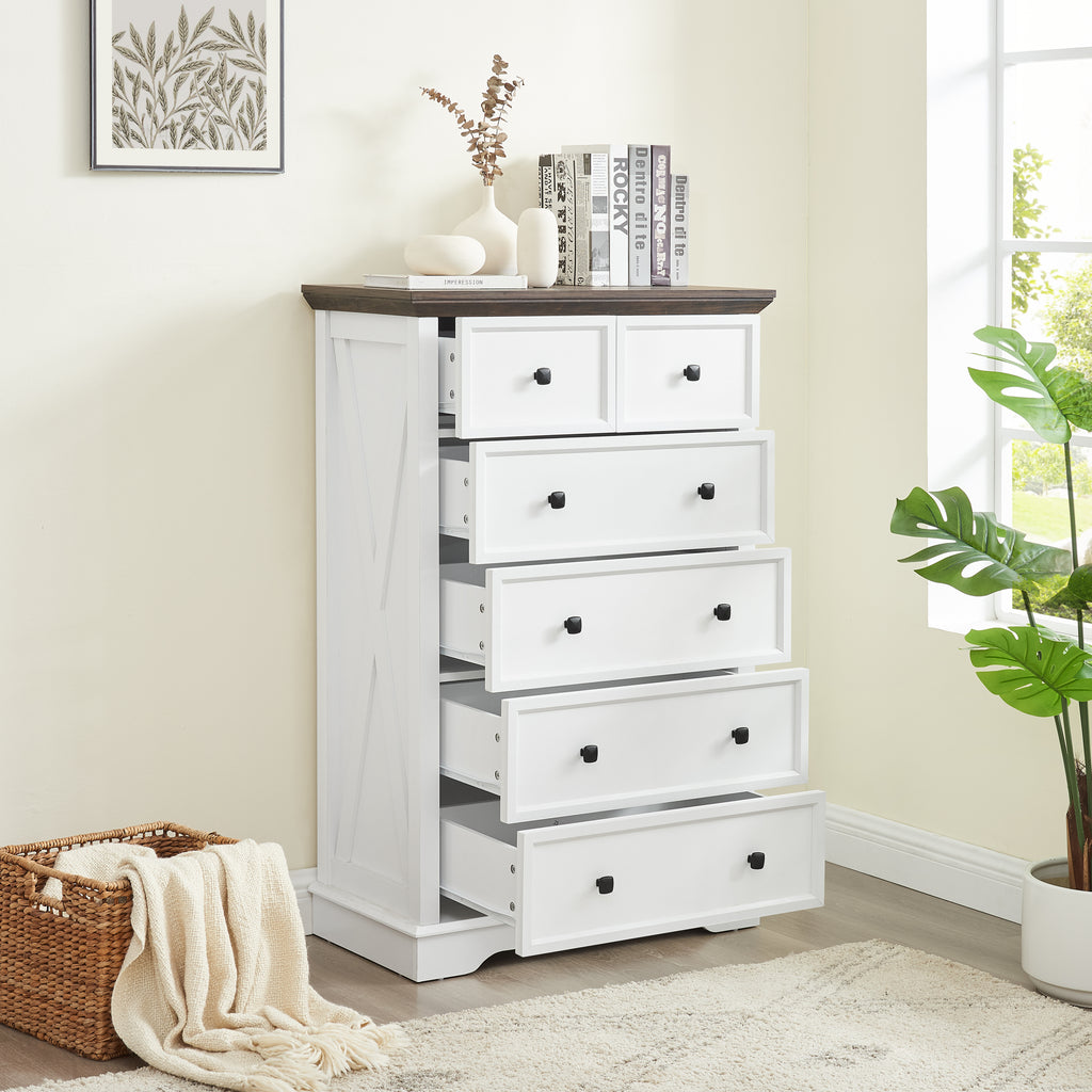 Farmhouse 6-drawer dresser in bedroom setting