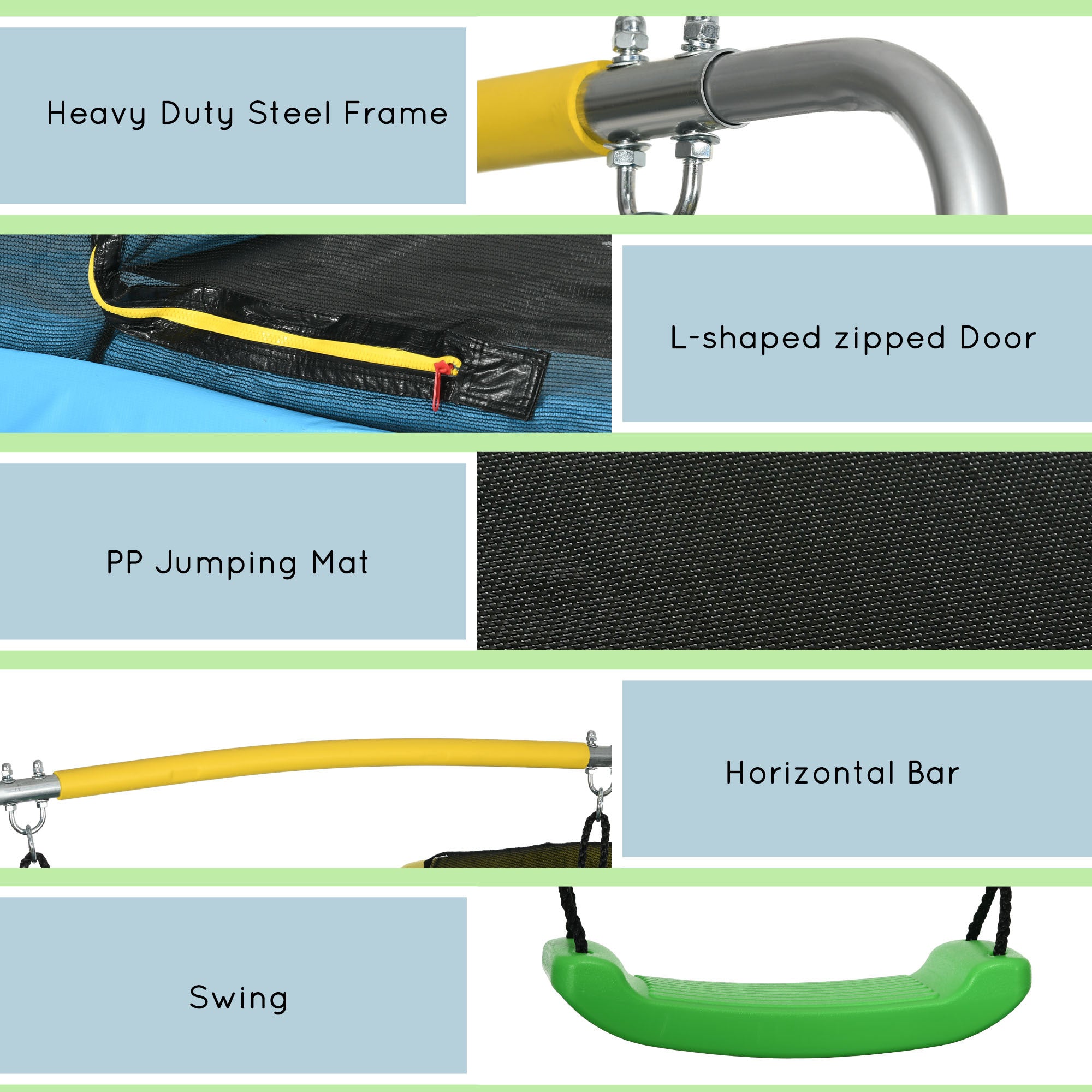 Light blue 3-in-1 trampoline jumping mat close-up
