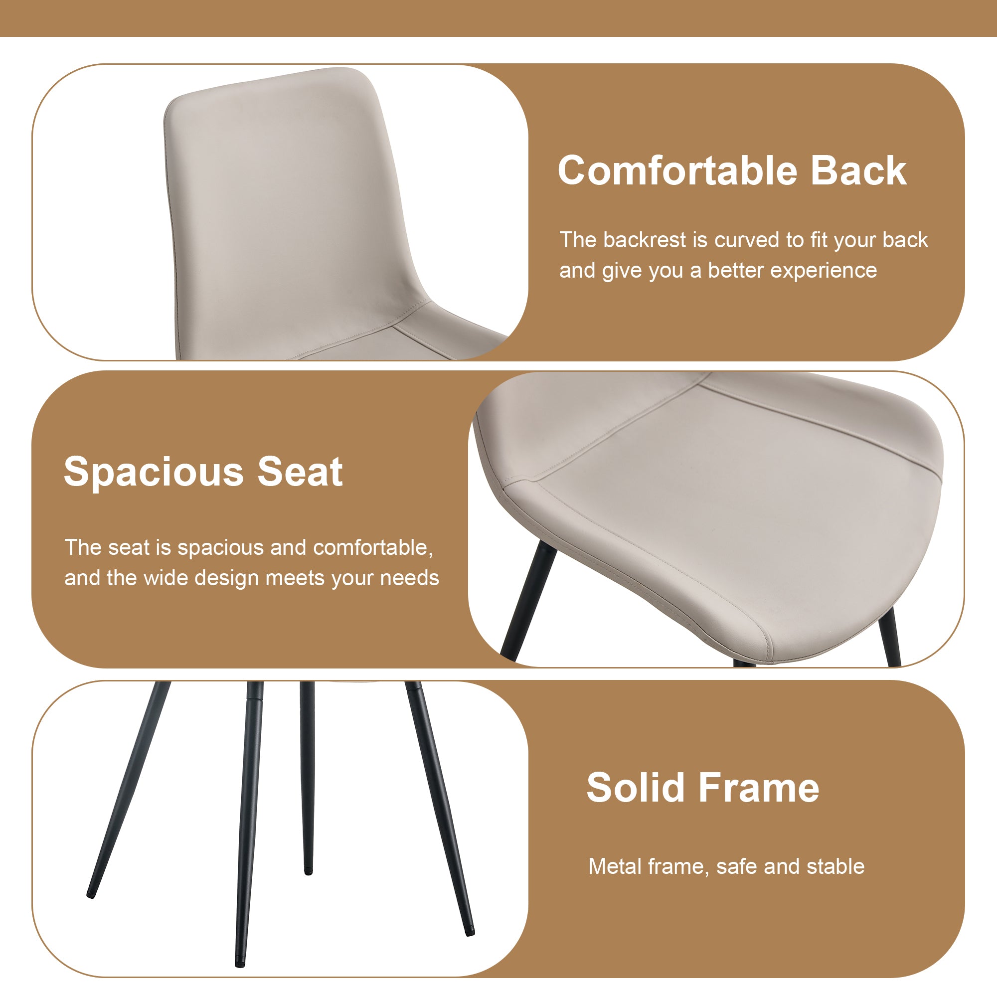 Table and chair set.42 inch modern minimalist brown wood grain round dining table set.Paired with 6 Black Artificial PU Chairs With Curved Widened Cushion Design. Suitable for dining rooms,office,etc.