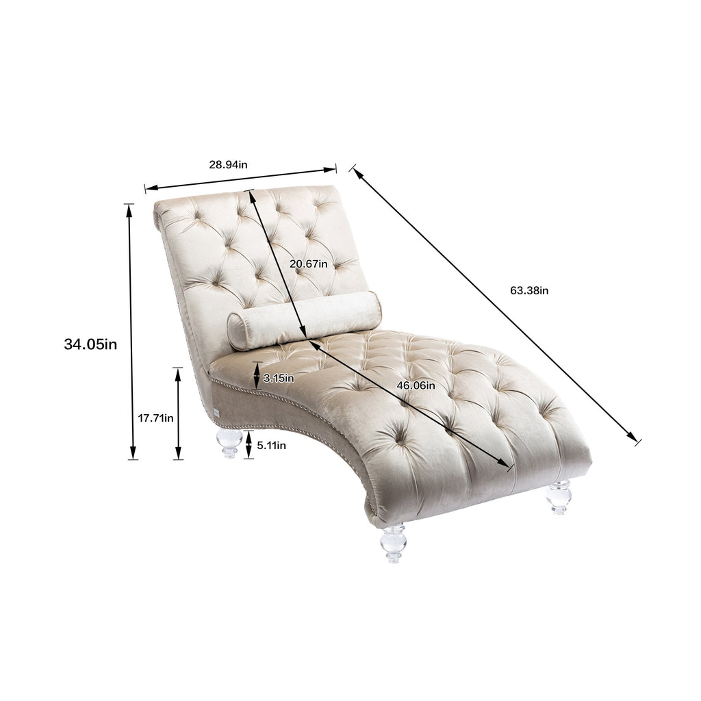 Velvet Chaise Lounge — Button-Tufted with Pillow