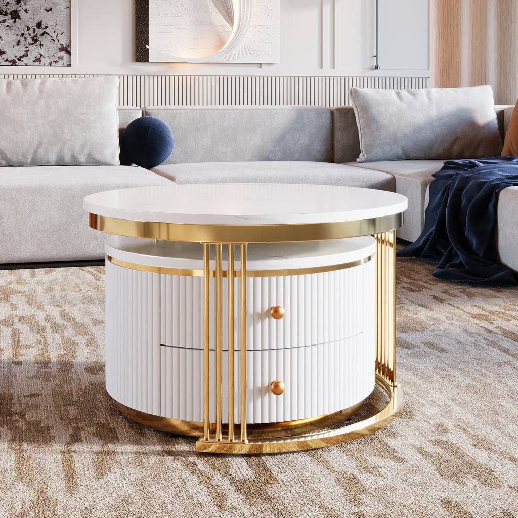 2-piece nesting coffee table with drawers — angle view