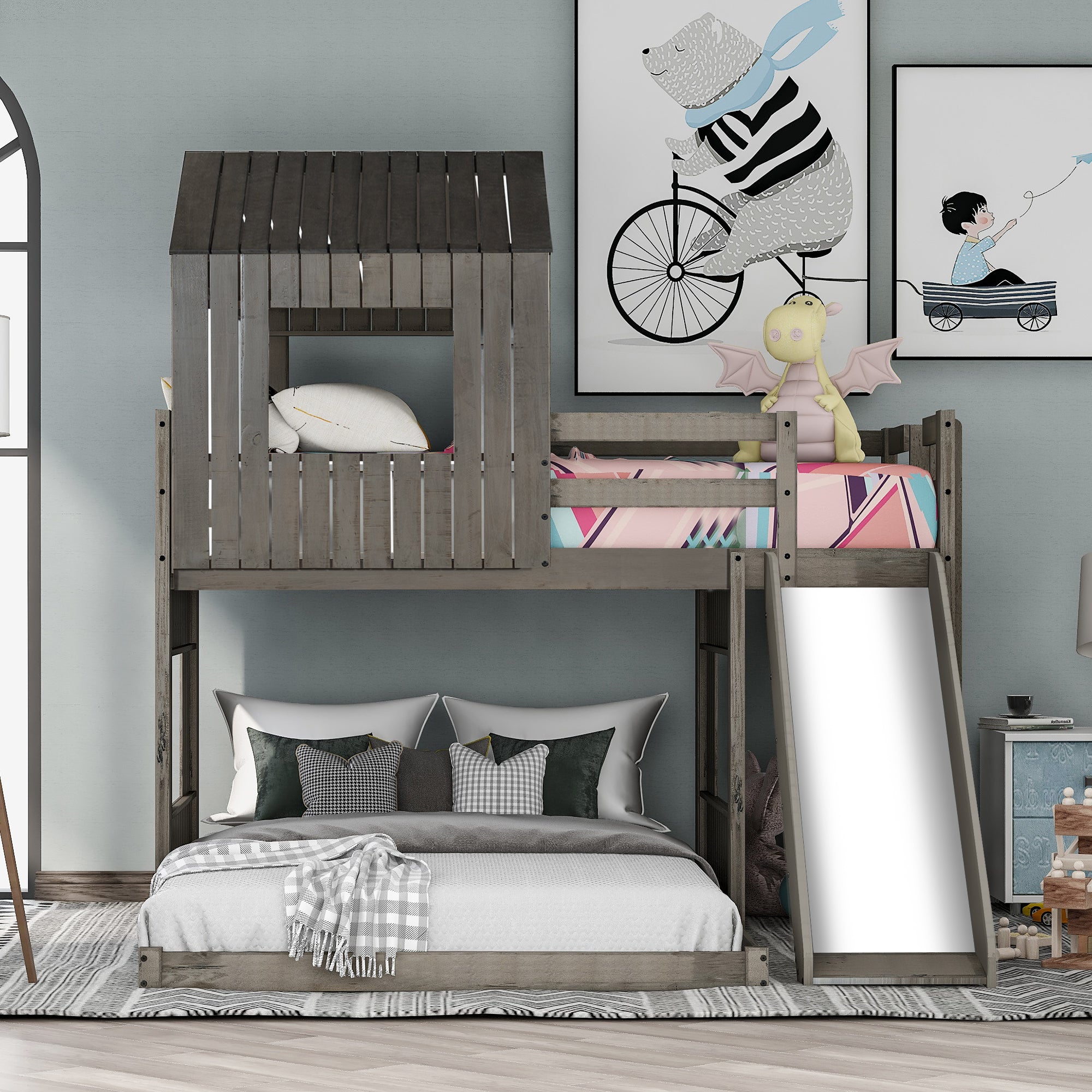 Upper bunk guardrails and playhouse windows