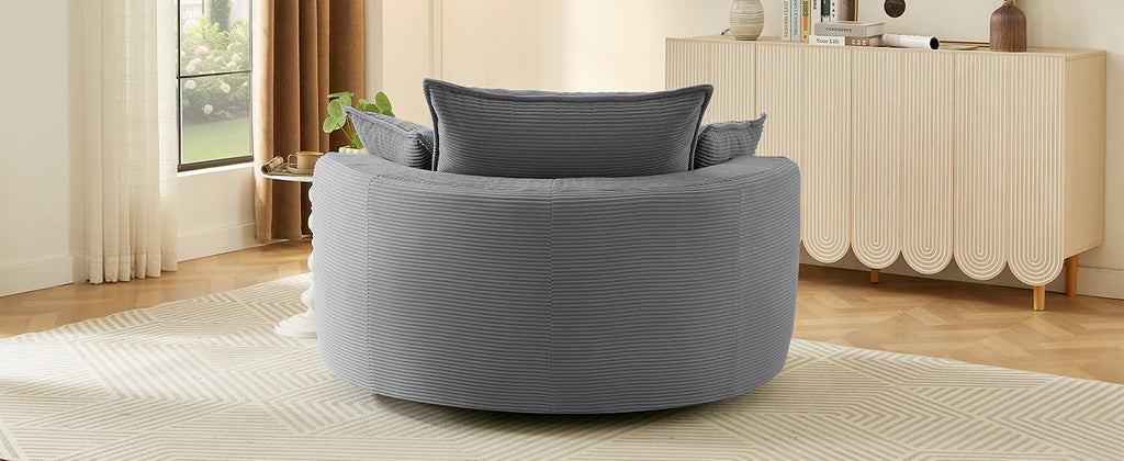 Blue Corduroy 360° Swivel Barrel Accent Chair with Dual-Layer Cushion & 3 Pillows