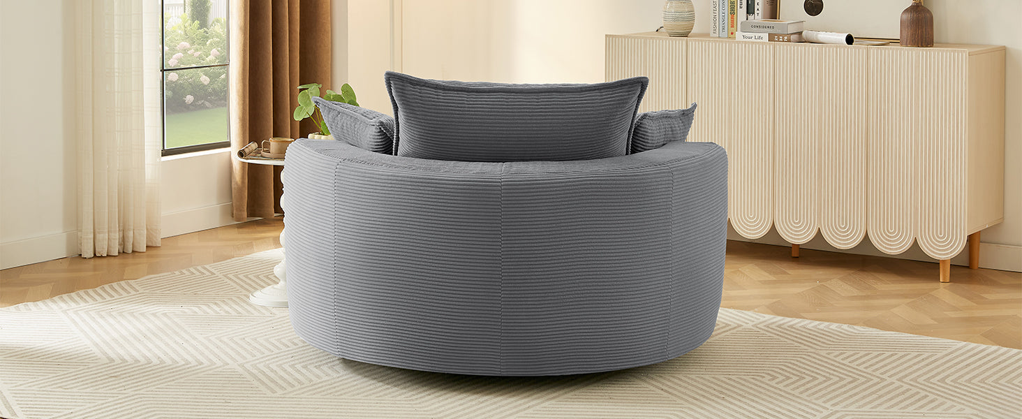 Blue Corduroy 360° Swivel Barrel Accent Chair with Dual-Layer Cushion & 3 Pillows