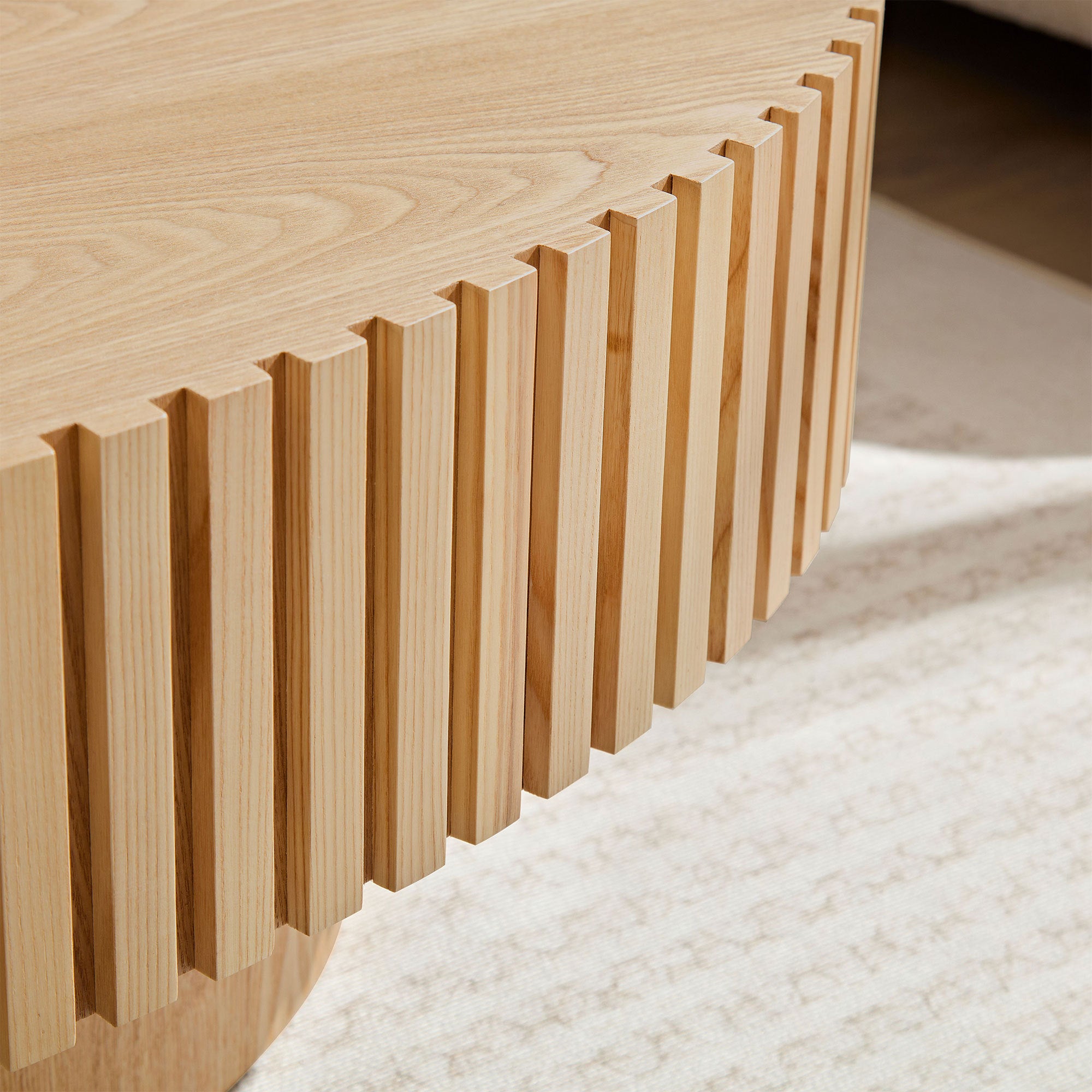 Compact oval coffee table top surface overview