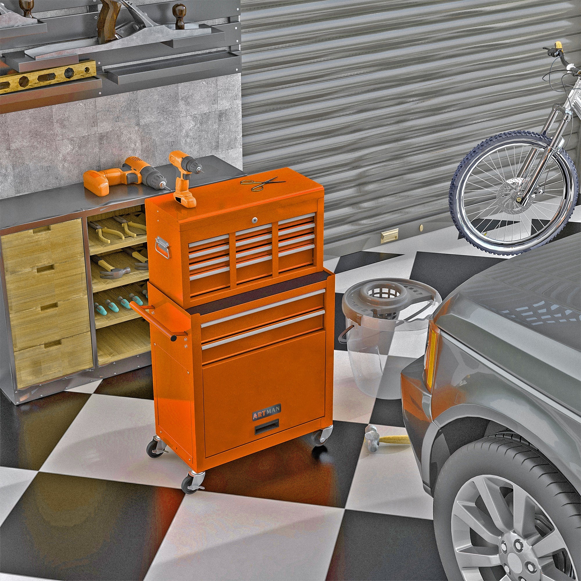 8-Drawer Rolling Tool Chest with Lock — Metal Tool Storage Cabinet