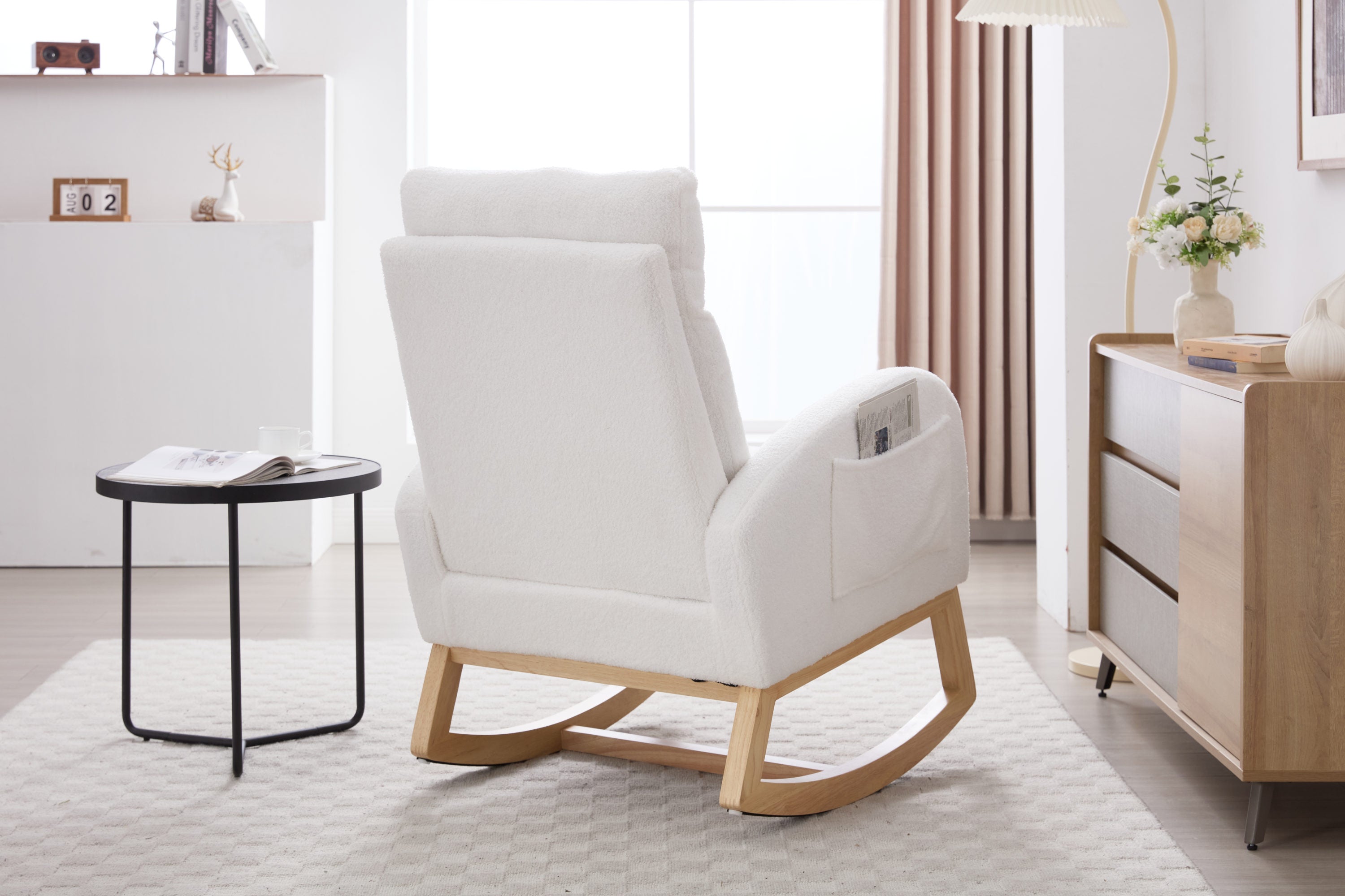 Rocking chair ergonomic back support — angle view
