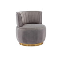 Gray swivel barrel accent chair — front view