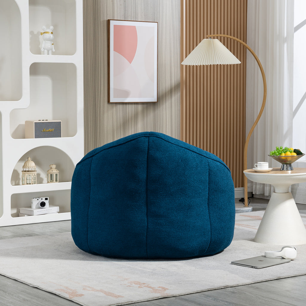 Blue microfiber accent chair — profile view