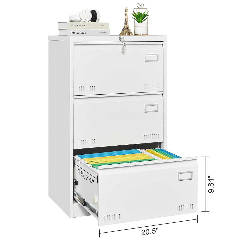 3-Drawer Metal Lateral File Cabinet with Lock
