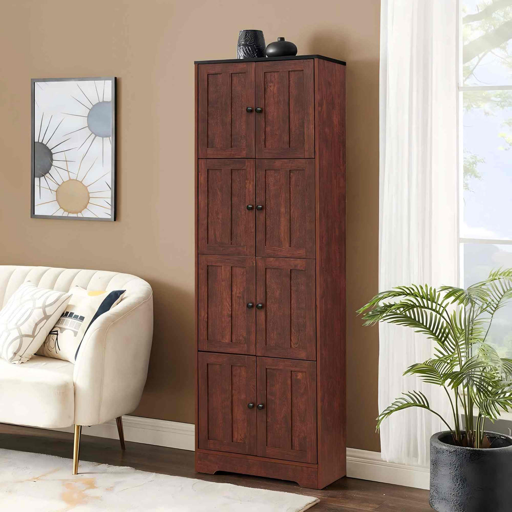 8-Door Tall Storage Cabinet — 72" Wall Storage with 4 Shelves