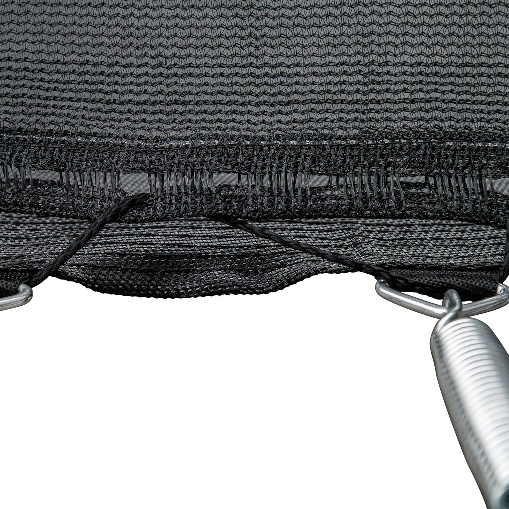 Outdoor trampoline with basketball backboard side view