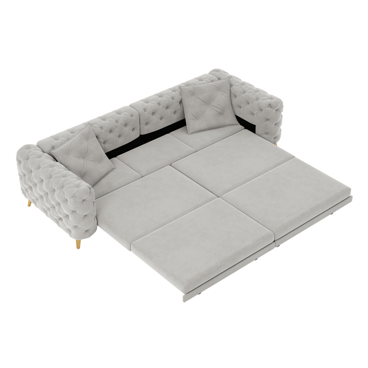 97.7' 3-in-1 Convertible Sleeper Sofa, 28.4' Deep Seat Pull Out Sofa Bed,Button Tufted Modern Sofa, 4-Seater Couch with Movable Ottoman for Apartment, Office, Bedroom,Beige/White