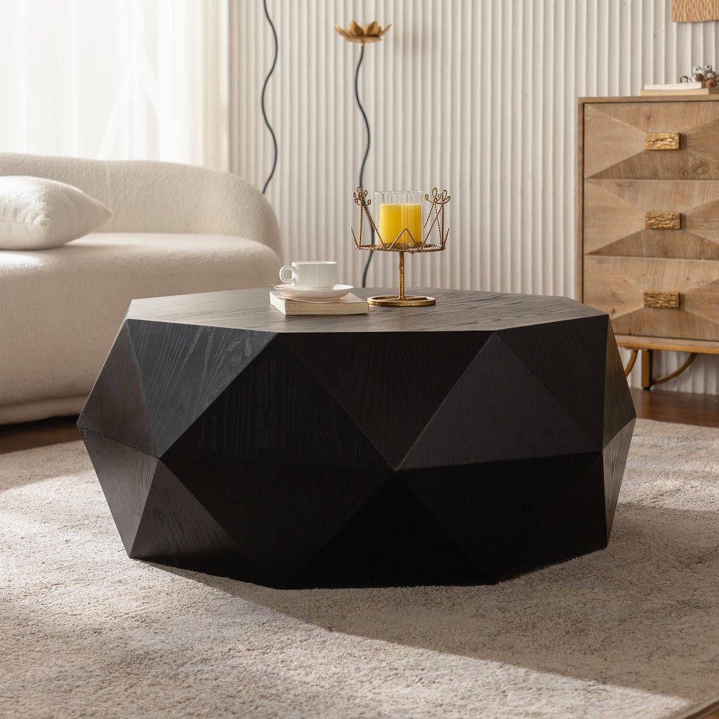 Black retro coffee table solid wood and MDF construction