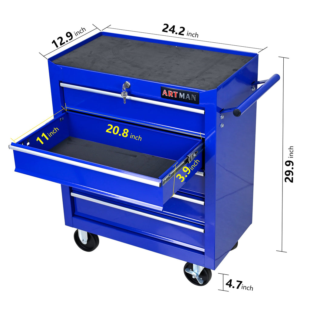 5-Drawer Rolling Tool Cart — Lockable Multifunctional Tool Storage