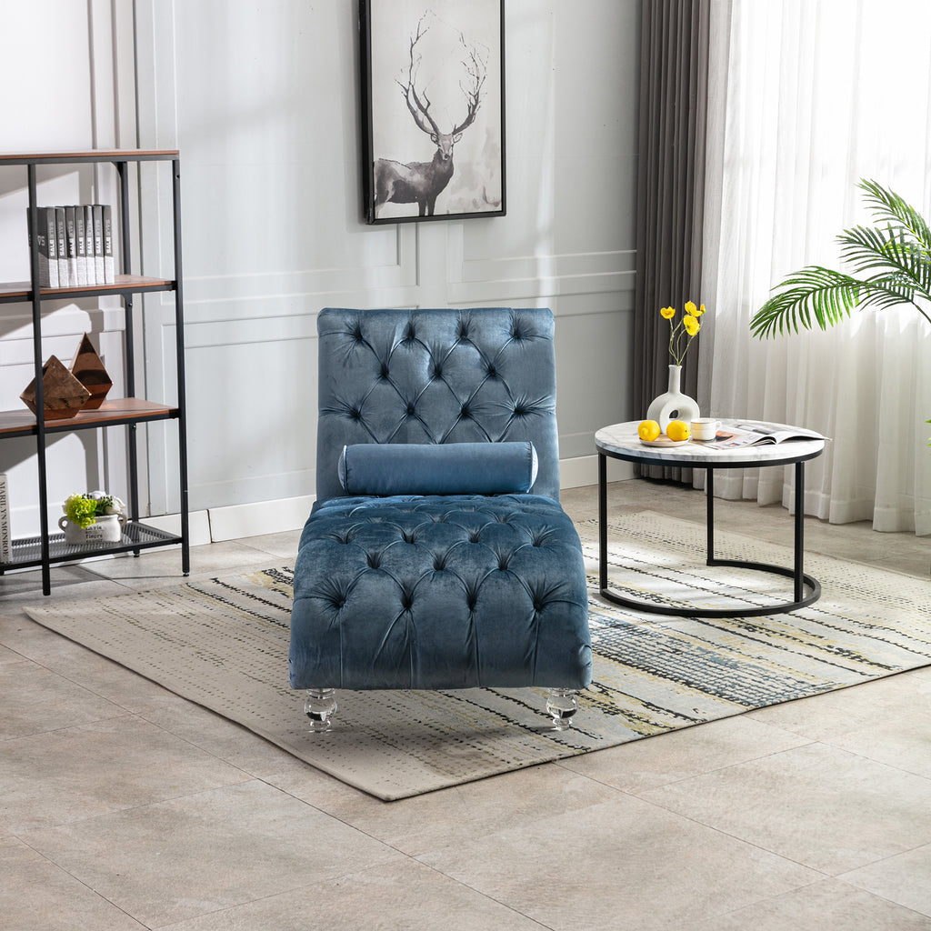 Acrylic leg detail on light blue chaise lounge