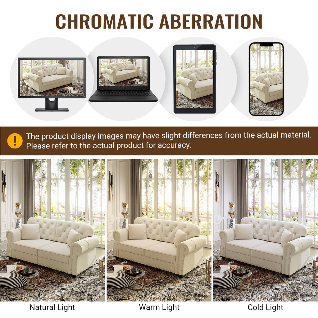 41.3'Upholstered Velvet Sofa with Nailhead Trim and Rolled Armrests,Mid-Century Modern Chesterfield Sofa with Button Tufted,Includes 1 Pillows,Brown