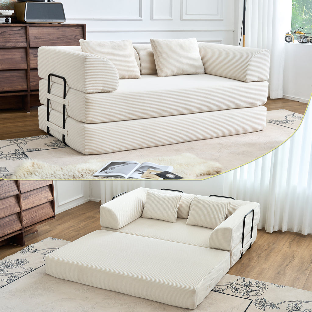 Convertible Sleeper Sofa Bed, Corduroy Folding Mattress Couch with Fixed-Shape Frame, Floor Sofa Lounge Couch Boneless Sofa for Living Room Bedroom