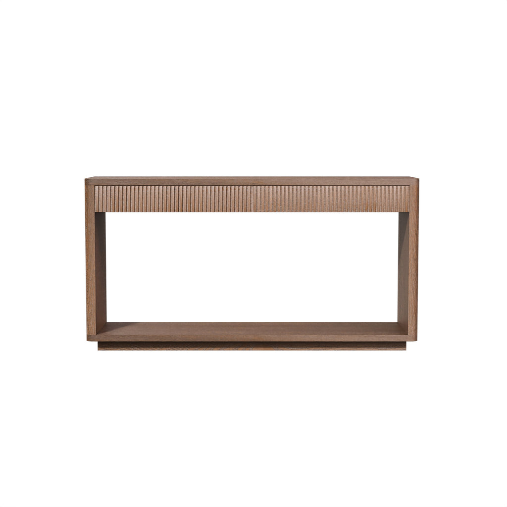60' Modern 2-Drawer Fluted Console Table Natural Wood Veneer Sofa Table Behind Couch Table for Living Room, Hallway, Entryway, Home Office, Natural Wood