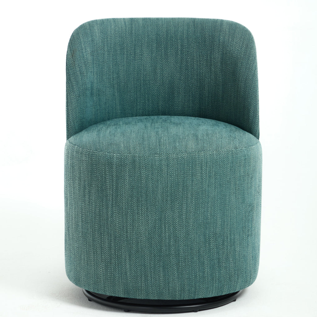 Set Of 1 Upholstered Kitchen & Dining Room Barrel Chair, Mid Century Modern Round Linen Dining Chair, 360 Degree Swivel Comfy Armless Accent Makeup Vanity Side Chair for Bedroom Living Room