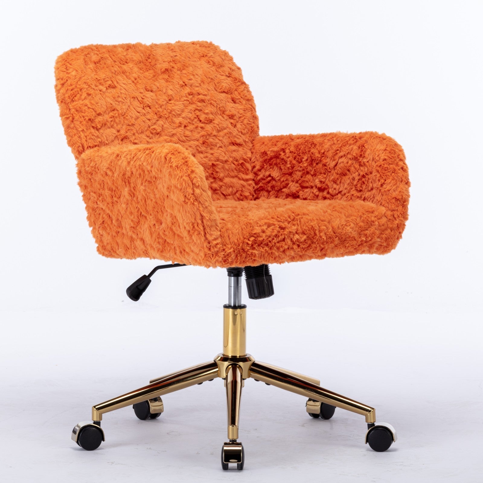 Faux Fur Office Chair — 40° Reclining with Gold Metal Base & Wheels