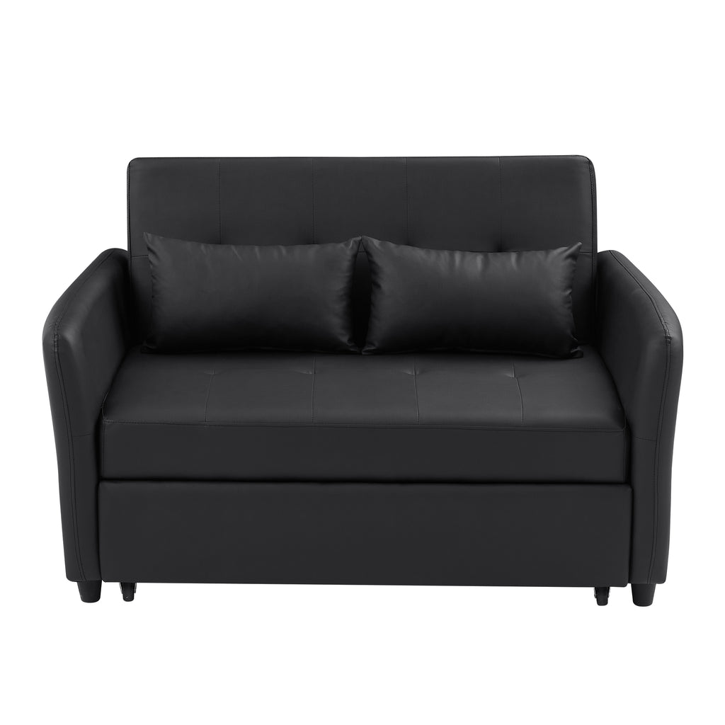 Orisfur Convertible Sleeper Sofa Bed with 3 USB Ports, Black PU Leather, 51.57' Loveseat for Small Spaces