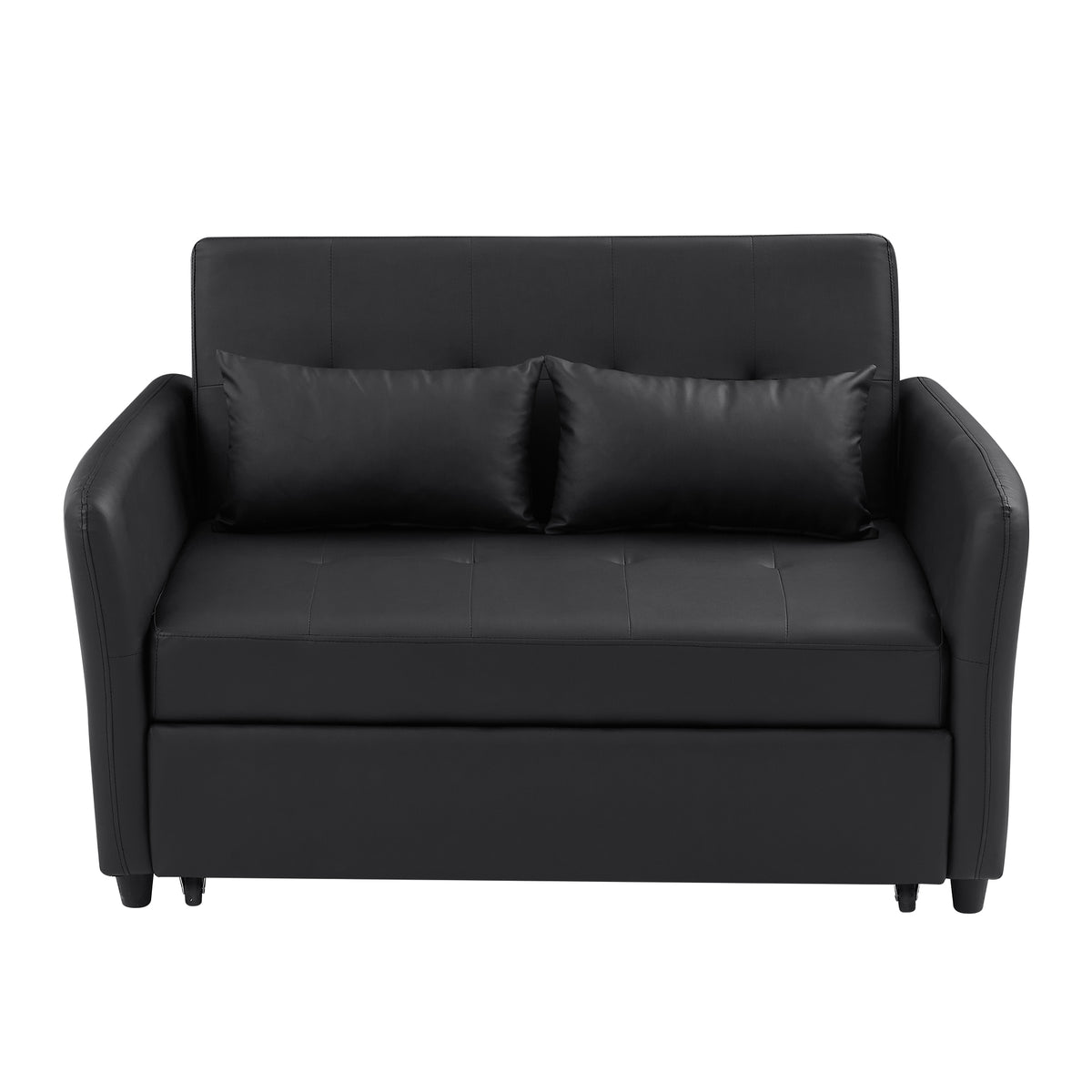 Orisfur Convertible Sleeper Sofa Bed with 3 USB Ports, Black PU Leather, 51.57' Loveseat for Small Spaces