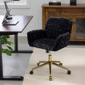 Black faux fur office chair with gold metal base — front view