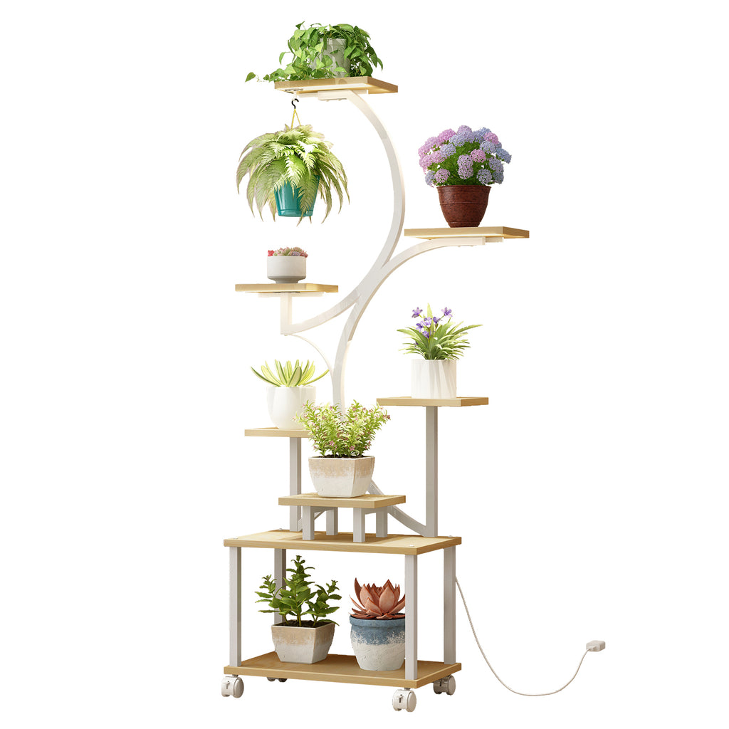 Corner plant stand indoor growing rack natural wood tone
