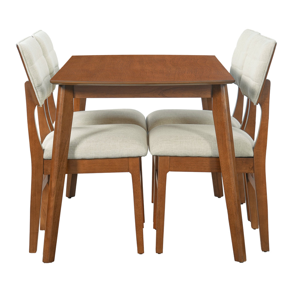 Farmhouse Dining Table Set for 4, Wood Kitchen Table & 4 Upholstered Chairs with Sturdy Rubber Wood Frame, Padded Seat, Curved Backrest, Space-Saving Dinette Set for Dining Room, Brown+Gray