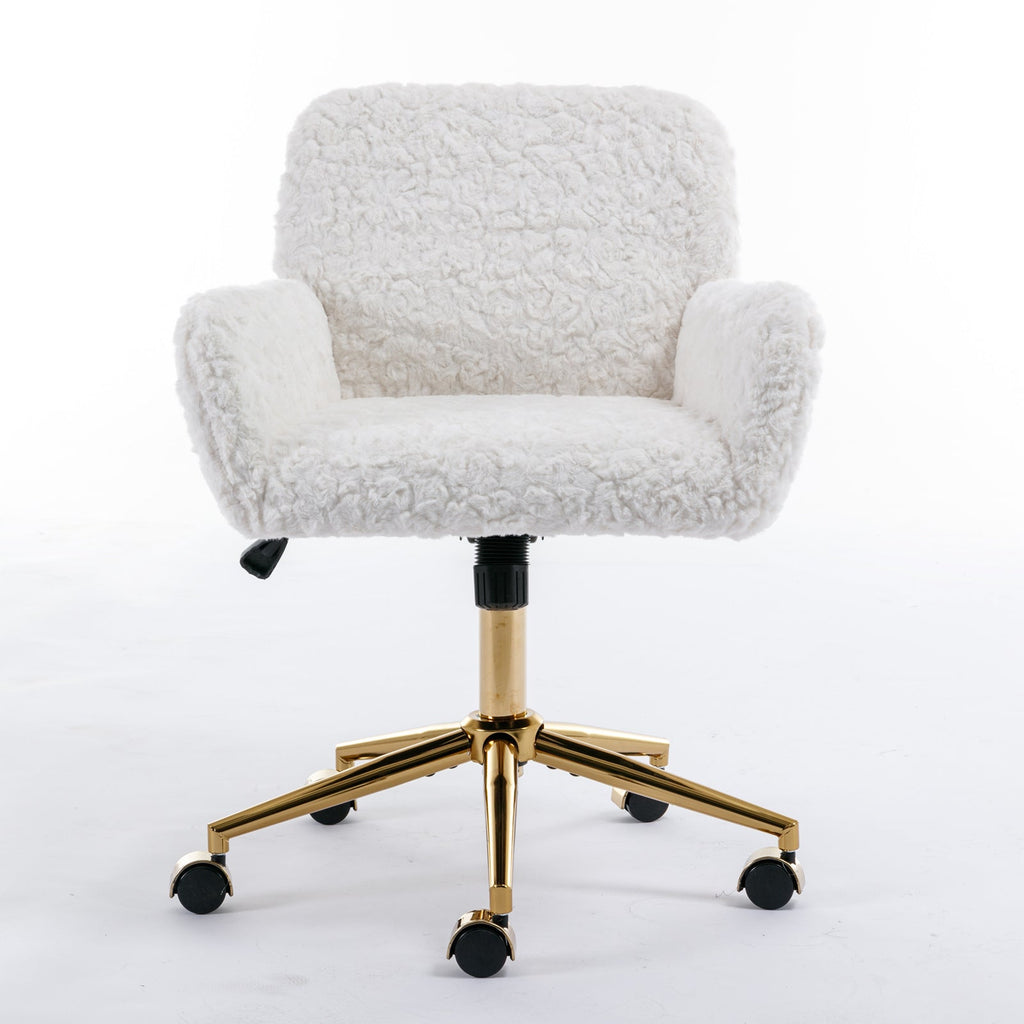 Faux Fur Office Chair — 40° Reclining with Gold Metal Base & Wheels