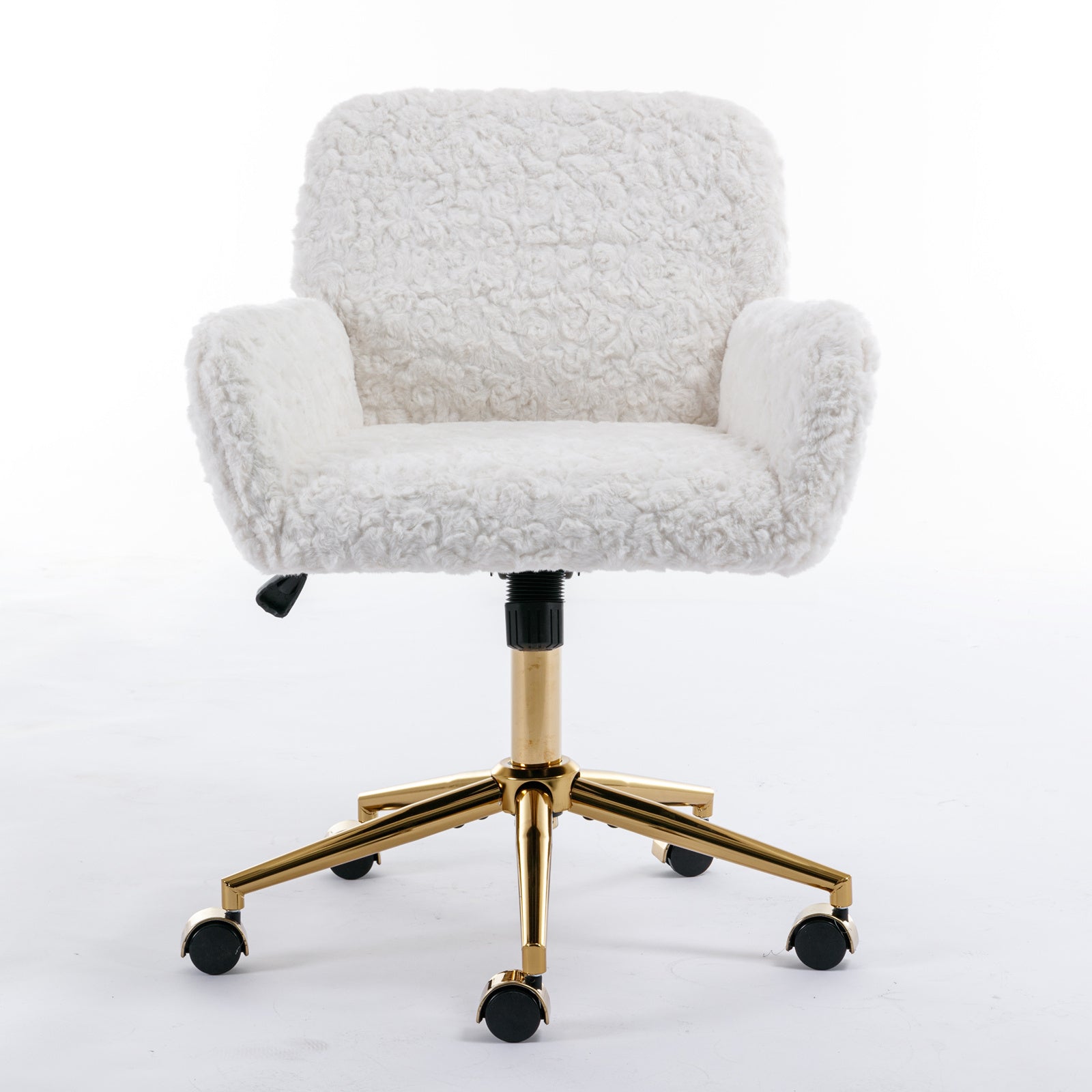 Faux Fur Office Chair — 40° Reclining with Gold Metal Base & Wheels