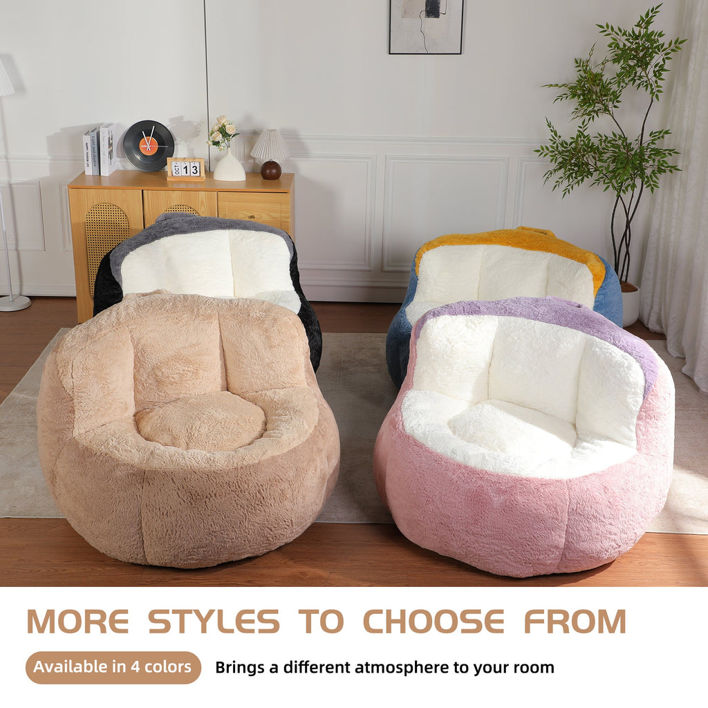 Oversized Bean Bag Chairs,Multicolor Faux Fur Couch Filled with Shredded Sponge,Large Lounger Sofa For Living Room,No Assembly Required , Pink+White+Purple