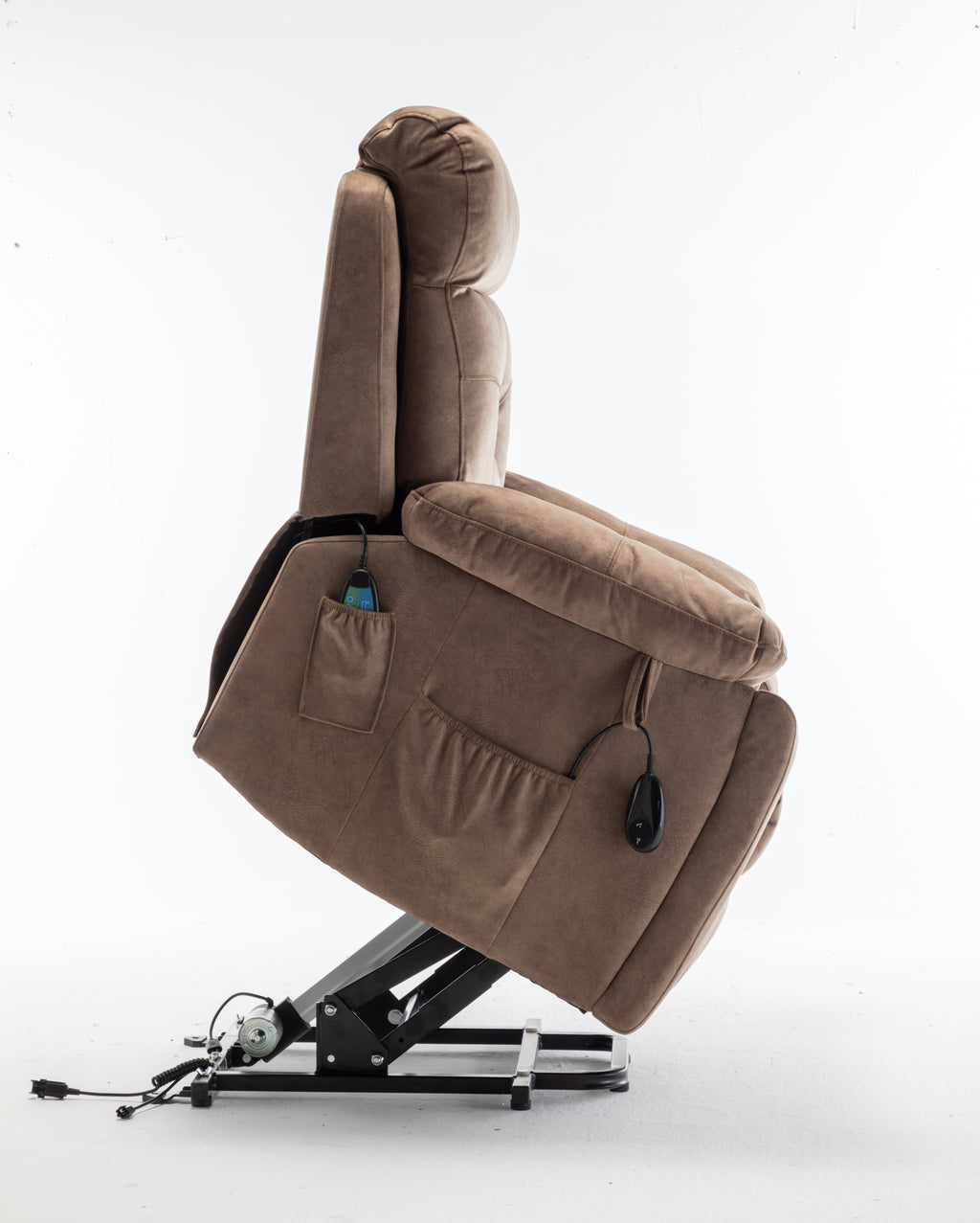 Velvet lift recliner armrest with push-button control