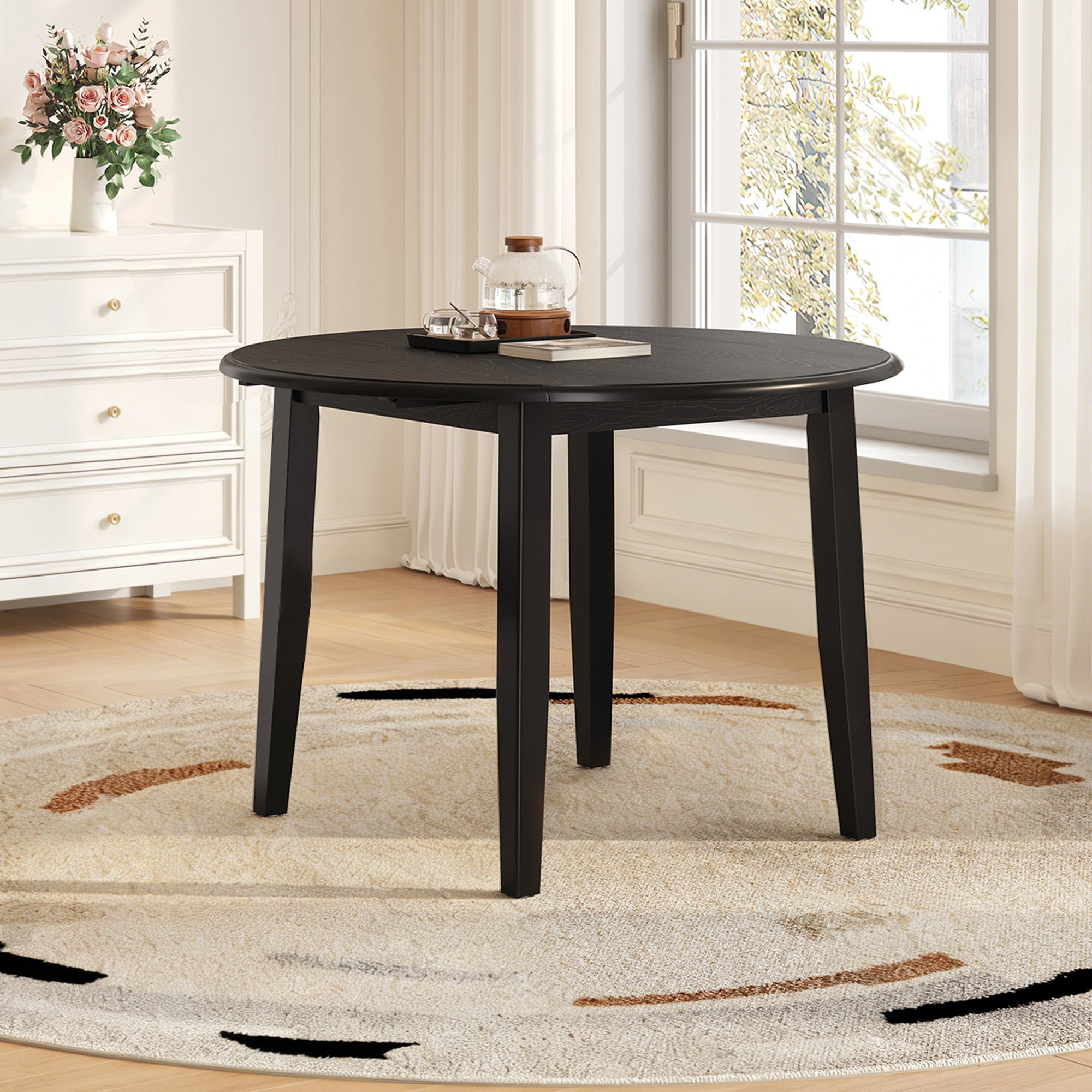 Extendable Round Dining Table for 2–4 People, Folding Wood Dining Table with Adjustable Size, Space-Saving Design for Small Apartments and Dining Areas - LIGHT BROWN