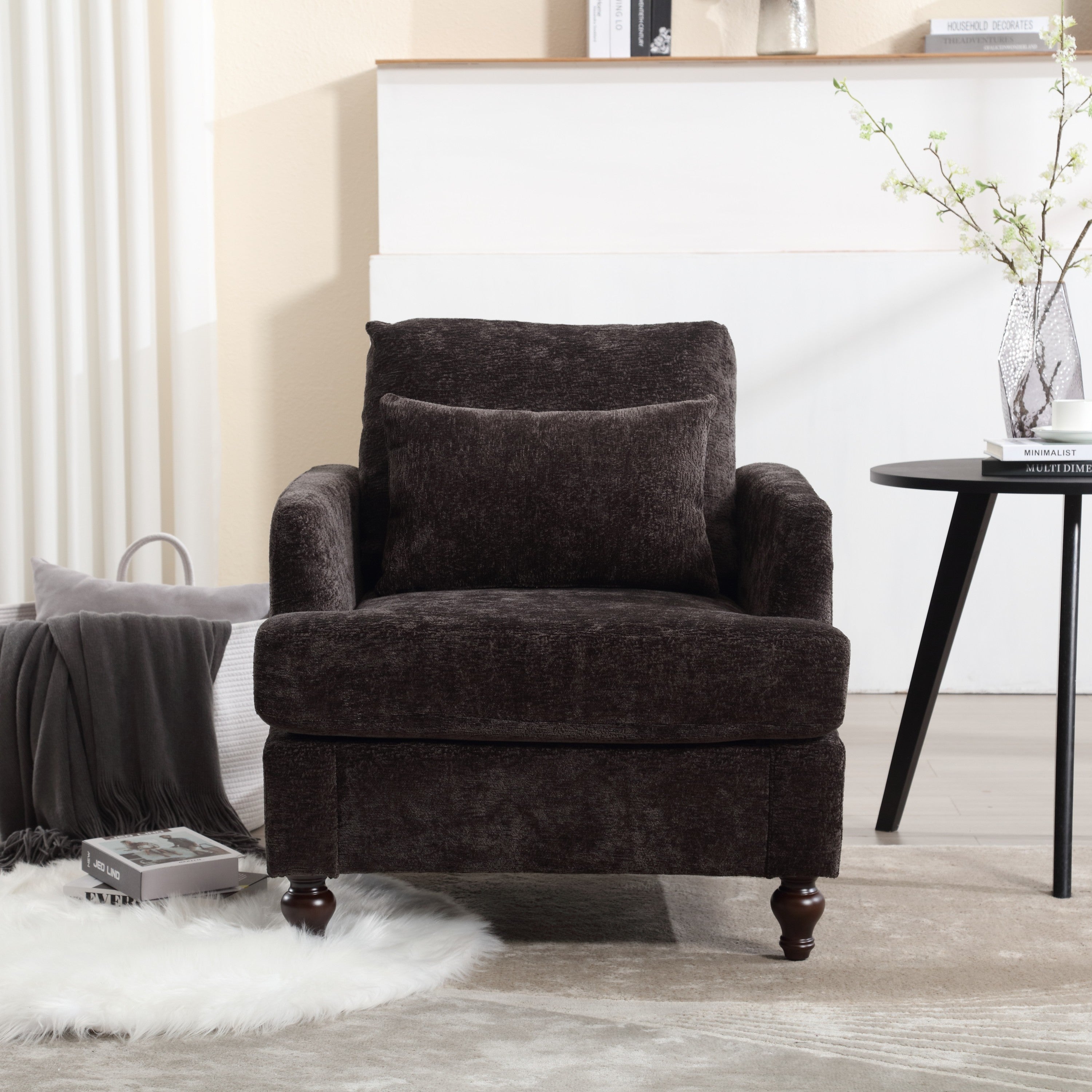 Mid-century modern armchair chenille upholstery detail
