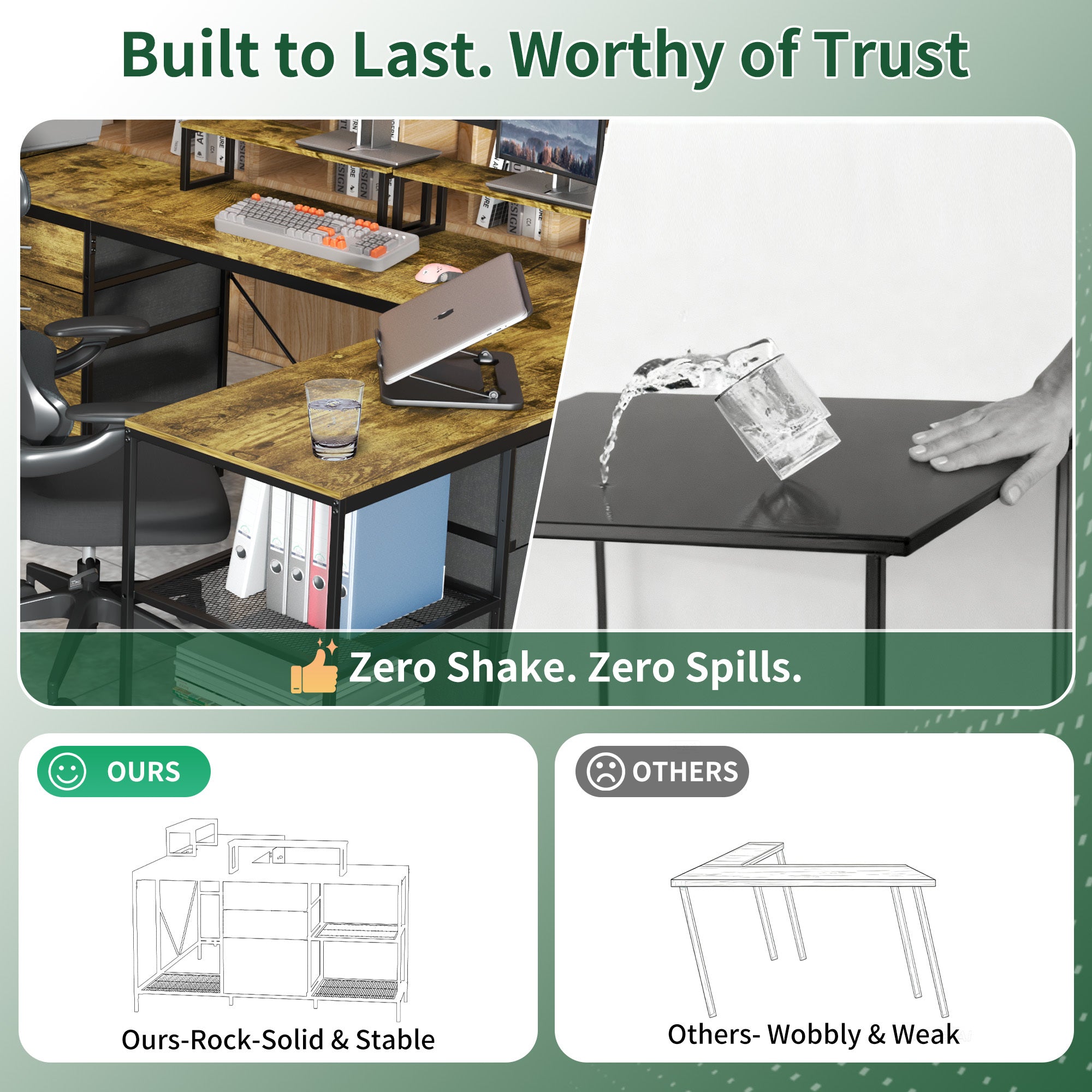 Industrial X-frame steel desk base stability close-up