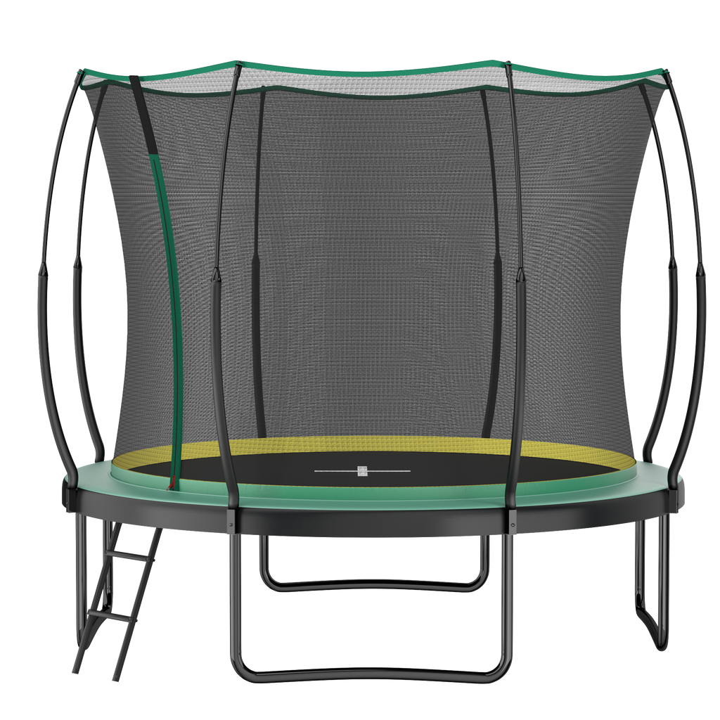 Outdoor springfree trampoline safety enclosure — angle view