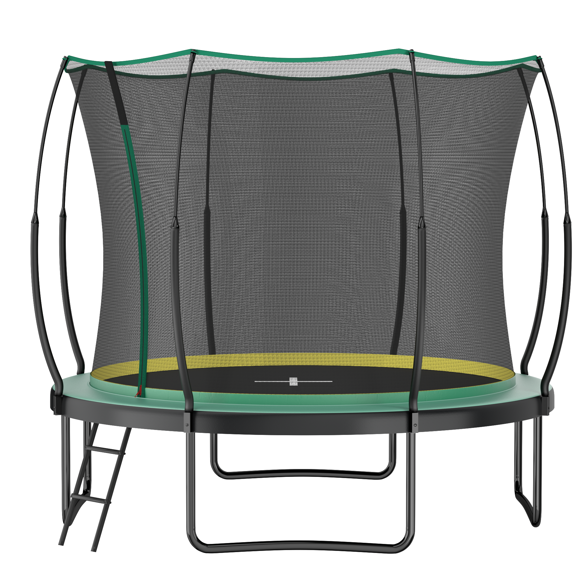 Outdoor springfree trampoline safety enclosure — angle view