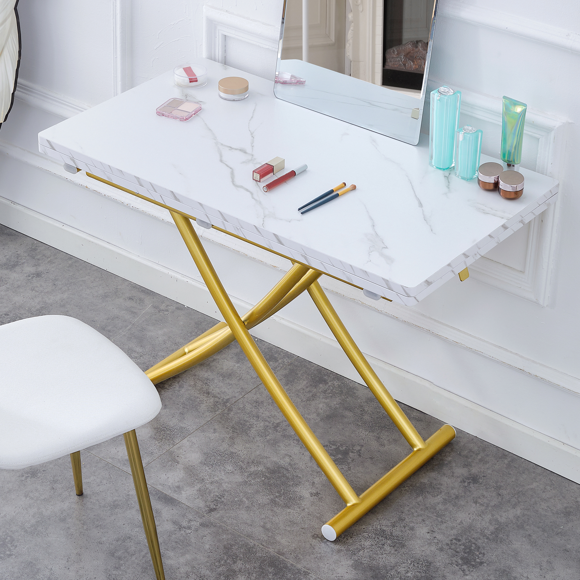 Multifunction lift table used as coffee table in living room