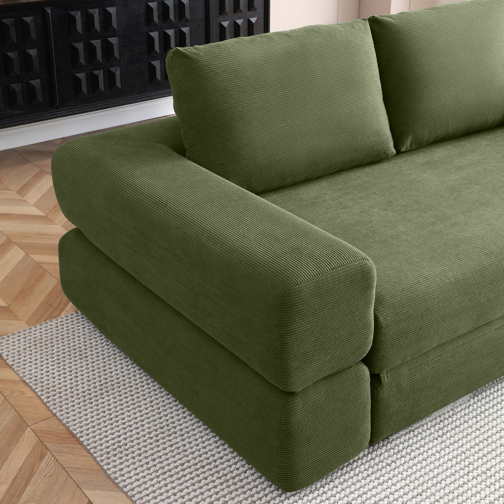 Two-seat green floor couch side profile