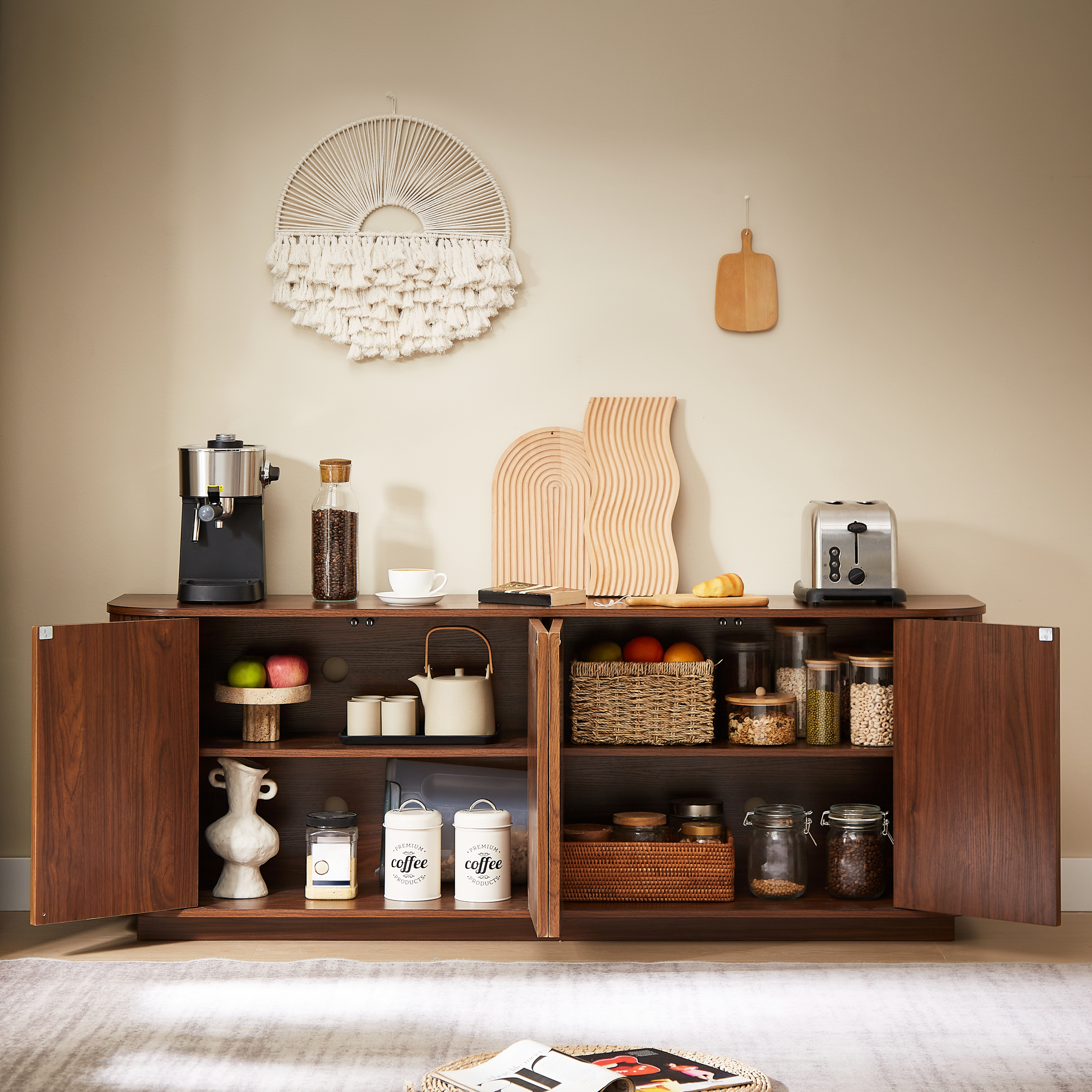 Wave pattern door sideboard press-spring opening close-up