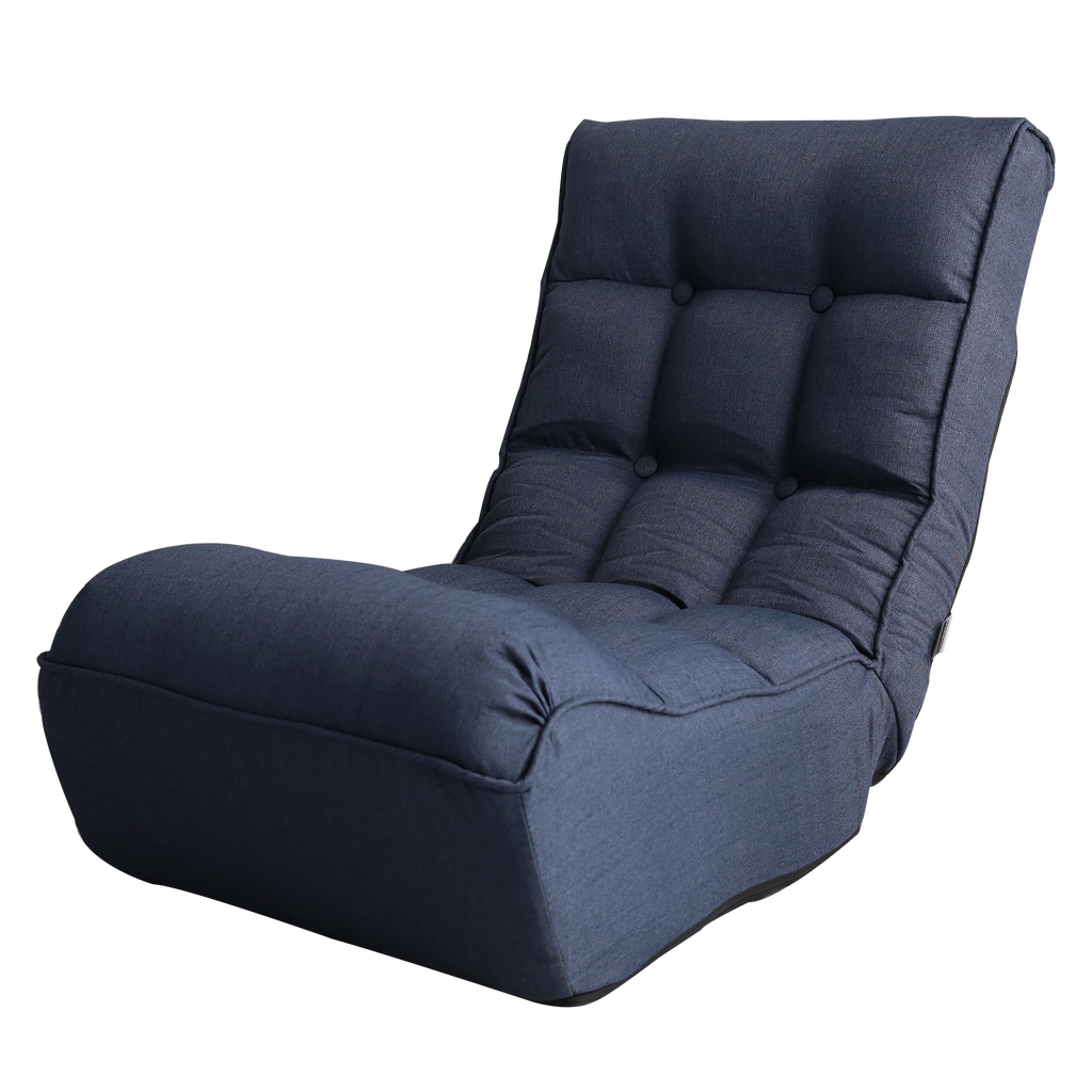 Navy linen Japanese floor reclining sofa chair — front view