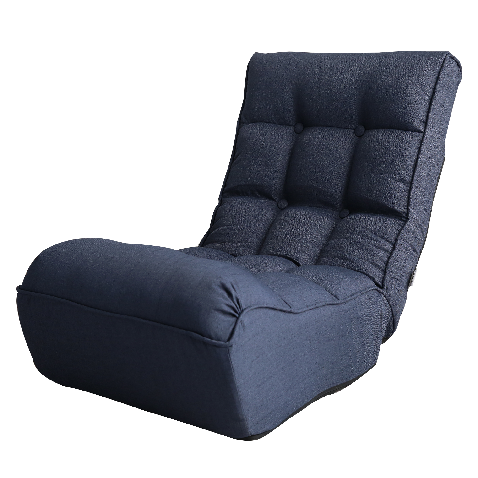 Navy linen Japanese floor reclining sofa chair — front view
