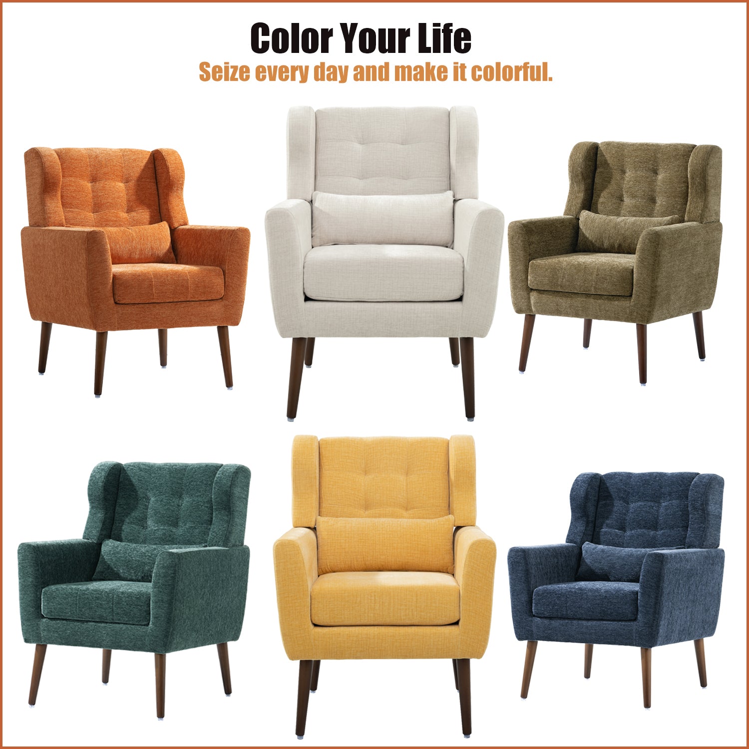 Beige chenille mid-century accent chair — product photo